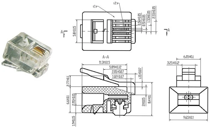 High Quality Rj11 6p2c Modular Plug Cat3 Telephone Connector Telephone Plug for 2 Core Telephone Cable