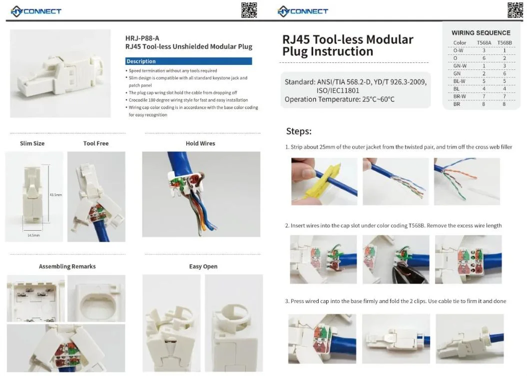 RJ45 Connector Cat. 6A FTP Toolless Modular Plug 8p8c