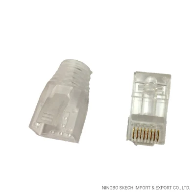 RJ45-Pass-Through-Modularstecker UTP-Ethernet-Kabel Netzwerk-Modularstecker Cat5e/CAT6/CAT6A RJ45-Kristallköpfe 8p8c RJ45-Netzwerk-Modularstecker mit Manschette