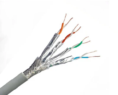 4 Paar 8-adriges, geschirmtes Cat7-Massiv-PVC-Kabel, grau, 300 m